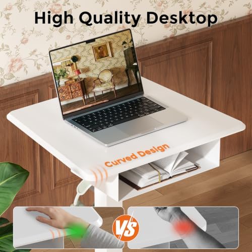 JOY worker Mobile Standing Desk with Drawer, 23.6" Small White Laptop Desk