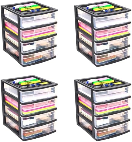 Gracious Living 4-Drawer Desktop/Countertop Organizer, Black/Clear, 4 Pack