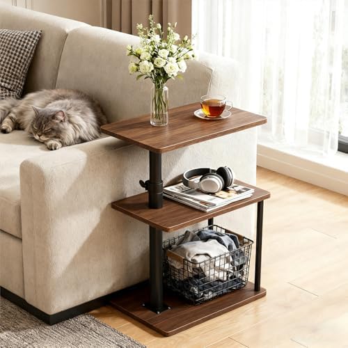 Faesun Swivel Side Table for Couch Arm, Height Adjustable C Shaped End Table for Recliner or Bed, Tv Trays with Storage Shelf for Small Spaces- Small Nightstand for Living Room, Bedroom