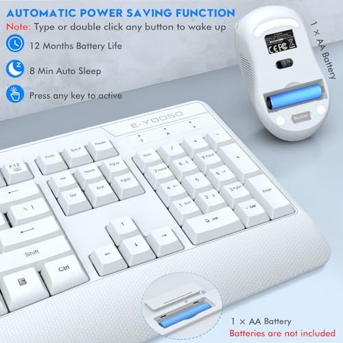 Wireless Keyboard and Mouse Combo, Full Size Ergonomic with Wrist Rest
