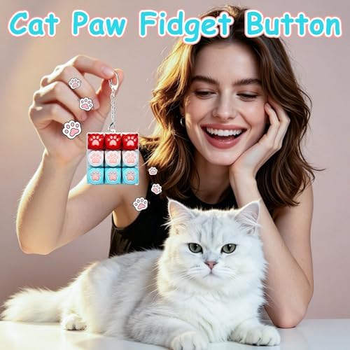 Cat Paw Keyboard Fidget Toy, Red White Blue Keyboard Fidget Keychain 9-in-1 Keyboard Decompression Button Finger Clicker Toys, 4th of July Fidget Toy ADHD Sensory Fidget Toys Stress Relief Gifts