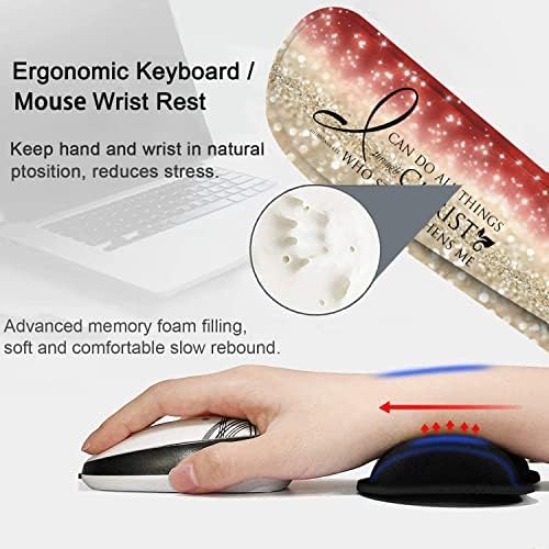 Large Gaming Mouse Pad, Keyboard Wrist Rest pad + Mouse Wrist pad + Coaster Set Extended Waterproof Non-Slip Table mat Suitable for Home Office Learning Games - Bible Verse Pink Philippians 4-13