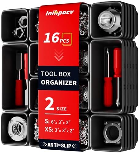 16 PCS Small Parts Tool Box Organizer Trays, tool box trays organizer for Toolbox Organization, Parts Trays and Screw Organizer Box for Tool Chest, Garage Drawers and Workbench