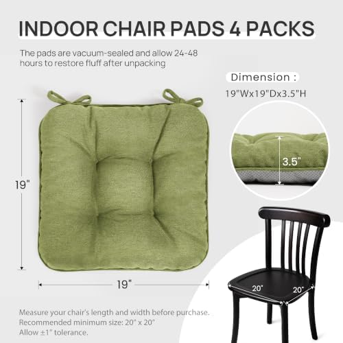 Love's cabin Memory Foam Chair Cushions Set of 4, 19 Inch, Olive Green