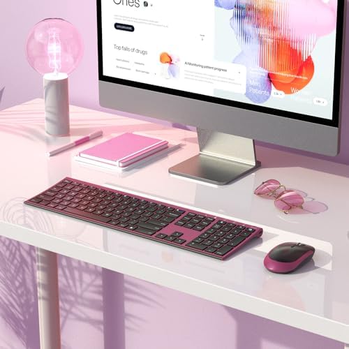 Vssoplor Wireless Keyboard and Mouse, Rechargeable Ultra Slim, Wine Red