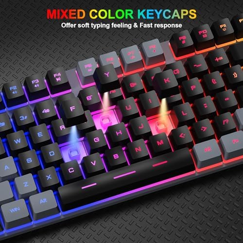 BlueFinger RGB Gaming Keyboard and Backlit Mouse Combo, USB Wired, LED Gaming Set for Laptop PC Computer Game and Work(Gray & Black)