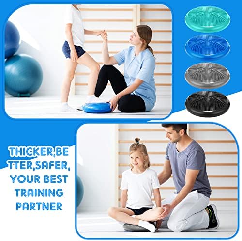 Sotiff 4 Pcs Inflated Wobble Cushion Wiggle Seat for Sensory Kids Flexible Seat for Classroom Wobble Disc with Inflation Pump Stability Balance Board for Adult Physical Therapy Exercise