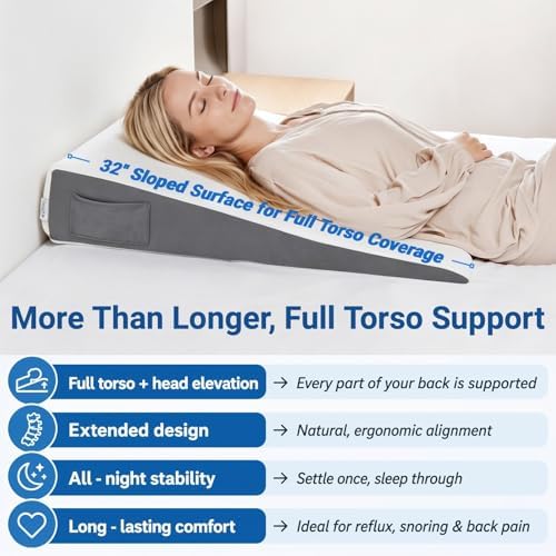 FSA Eligible 31" Extra-Long Wedge Pillow for Sleeping, Reflux,Snoring,White