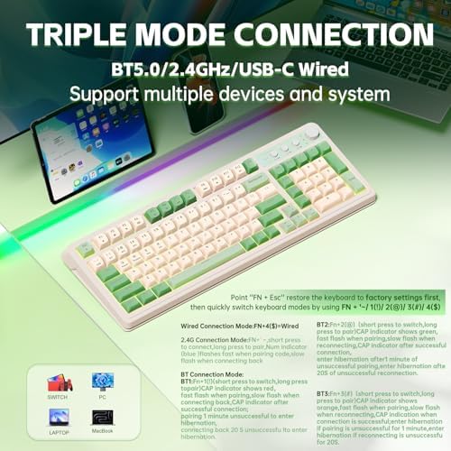 AULA S99 Gaming Keyboard, Wireless Green Creamy Computer Keyboards