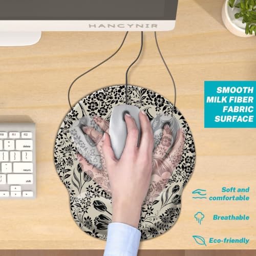 Hancynir Goth Bat Floral Ergonomic Mouse Pad with Wrist Support Desk Decor