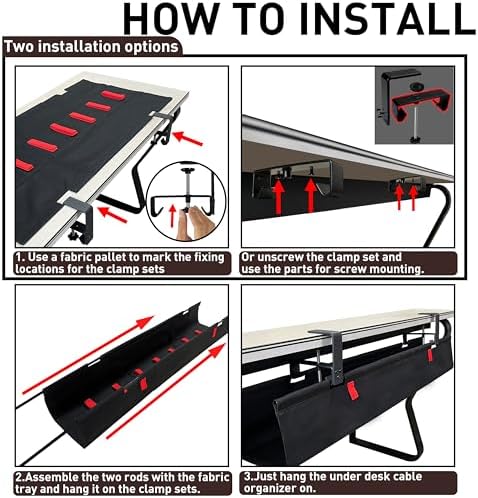 No Drill Under Desk Cable Management Tray, 36" Desk Cable Organizer