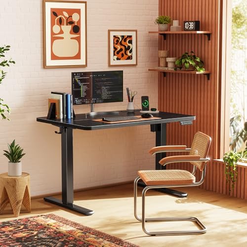 Huuger 39 X 24 Inch Electric Standing Desk with Power Outlets and USB-C Port, Height Adjustable Desk, Sit Stand Desk for Home Office, Computer & Gaming Desk with 3 Presets, Stable Steel Frame, Black