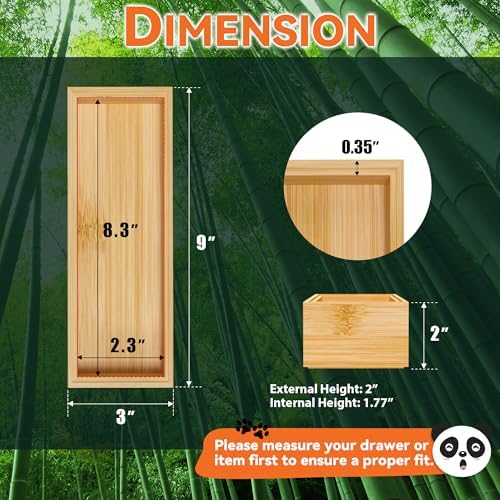 Lixple Bamboo Kitchen Drawer Organizer, 2 Pack, 9" x 3" x 2"