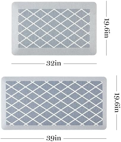MARTHA STEWART Miles Modern Diamond Anti-Fatigue Air-Infused Kitchen Mat, Blue, 19.6"x39"