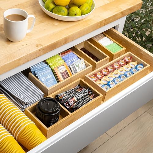 happimess Eldora 5-Piece Handcrafted Bamboo Drawer Organizers, Natural