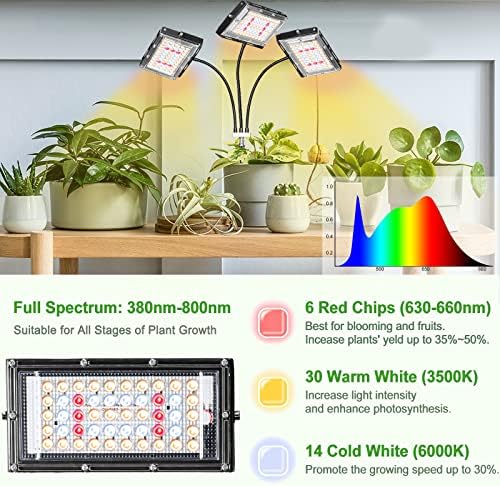 LBW Grow Light with Stand, Tri-Head LED Grow Lights for Indoor Plants