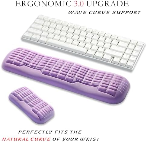 UnivoColors Compact-Sized Keyboard & Mouse Wrist Rest Set-Ergonomic 3.0 Upgrade with Wave Curve Support,Non-Slip Base,Perfect for Work & Gaming(Lavender)