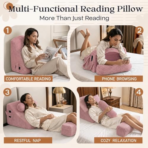 Reading Pillow/Backrest Pillow with Arms, Cup Holder & Phone Pocket