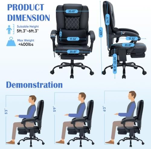 400lbs Reclining Office Chair with Ergonomic Lumbar Support