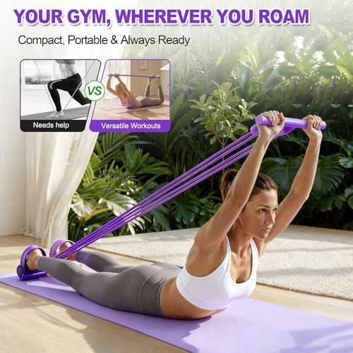Foot Pedal Resistance Bands with Handles, 8-Tube Adjustable Multifunction Elastic Yoga Exercise Bands, Home Gym Fitness Equipment for Women & Men to Tone Abs, Core, Leg, Arm, Waist