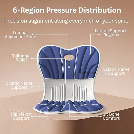 Ergonomic Lumbar Support Cushion for Back Support & Pain Relief | 6-Zone Pressure Distribution Posture Corrector for Office Chair, Car Seat, Desk, etc. | Great Mother’s Day Gift (Navy Blue)