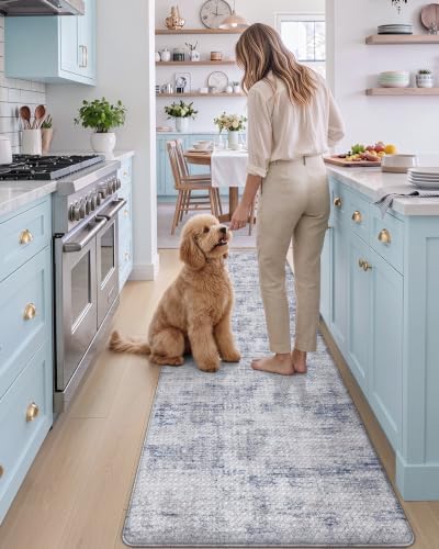 DEXI Kitchen Floor Mats Cushioned Anti Fatigue Runner Rug 23x107 Blue