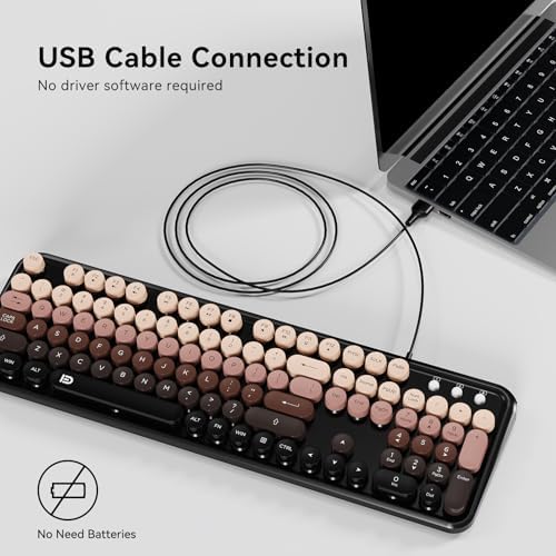 FOPETT 8870P Wired Keyboard and Mouse Combo - Full-Sized Computer Keyboards with 104 Round Keys Retro Typewriter Mouse and Keyboard for PC Windows Desktop Laptop - Black-Berry Colorful