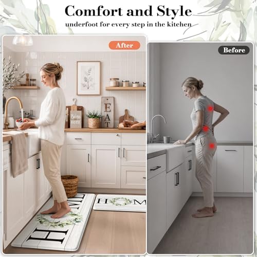 KIMODE Kitchen Mats for Floor 2PCS Anti Fatigue Cushioned Kitchen Rugs