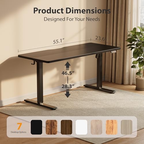Cubiker Standing Desk, 55x24 Inches Sit Stand Home Office Desk, Electric Stand up Desk, Adjustable Desk with Splice Board, Black Frame/Black Top
