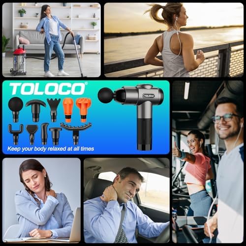 TOLOCO Massage Gun, Deep Tissue Back Massage for Athletes for Pain Relief, Percussion Massager with 10 Massages Heads & Silent Brushless Motor, Fathers Day Dad Gifts, Grey