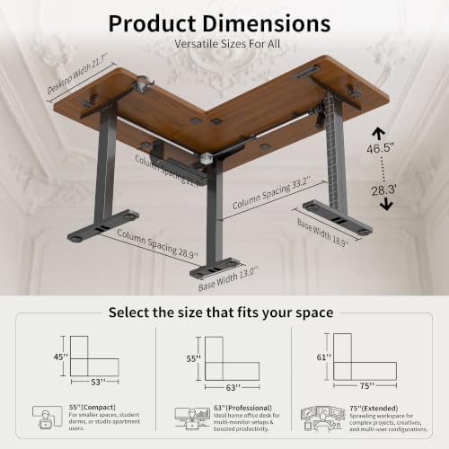 WALKINGDESK 55X45 Inches Reversible L Shaped Standing Desk Height Adjustable with Cup Holder, Electric Corner Computer Desk, Sit Stand up Home Office Desk, Ergonomic Gaming Desk, Black Walnut