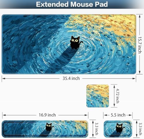 Desk Mat, Large Gaming Mouse Pad with Wrist Rest, 4in1 XXL Mousepad+Keyboard Wrist Rest+Mouse Pad Wrist Support+Cup Coaster Set Ergonomic Computer Desk Arm Wrist for Decor Home Office Women