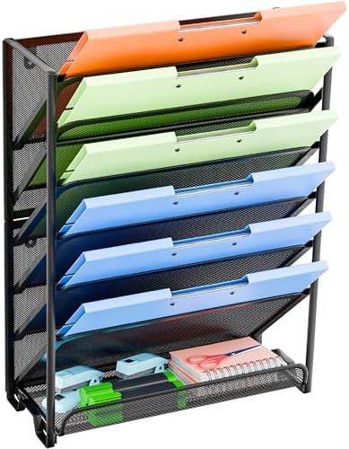Simple Trending Wall File Organizer, Mesh 7-Tier Vertical Hanging File Holder, Desktop Metal Files Rack for Office and Home, Black