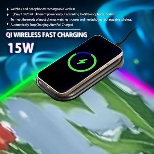 15W Wireless Charging Mouse Pad for Desk Cat Stretching RGB Gaming Mouse Pad Mat with 14 Light Modes & Non-Slip Rubber Base Smooth Surface for Gaming PC Laptop