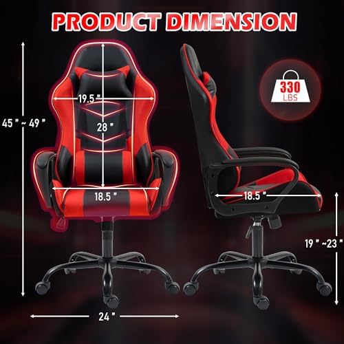 ECOTOUGE Red Ergonomic Gaming Chair Massage Lumbar Rocking High Back