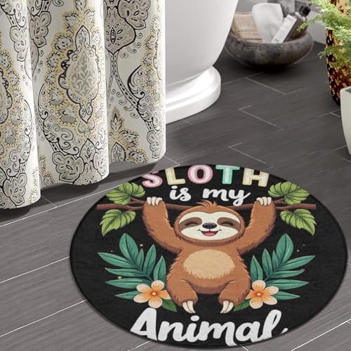 Soft Round Yoga Carpet, Large Home Decor Mat, Non Slip Machine Washable Kitchen Office Circle Rug Sloth Spirit