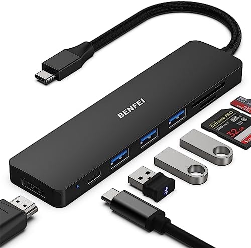 BENFEI 7-in-1 USB C Hub, USB-C Multiport Adapter with USB Type-C to HDMI, USB-C to SD TF Card Reader/3 USB 3.0/60W Power Delivery with iPhone 15 Pro/Max MacBook Pro/Air 2023, iPad
