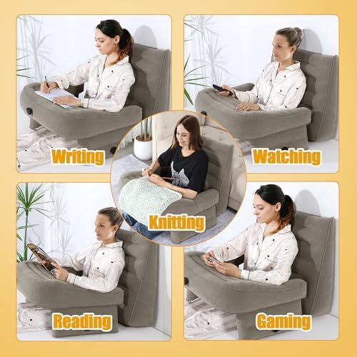 HOMBYS Inflatable Reading Pillow for Gaming with Backrest Pillows for Sitting in Bed, Large Lap Desk Pillow with Arm Rest for Adult, Bed Table Pillow for Reading, Gaming, Working, Portable
