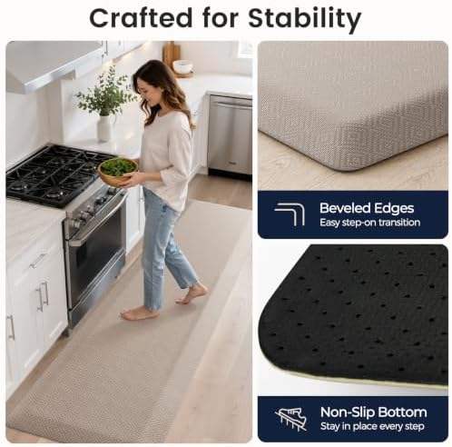 1" Extra Thick Anti Fatigue Kitchen Mats for Floor Standing Desk Mat, Khaki
