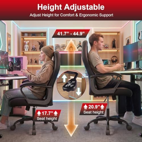FDW Gaming Chair Leather+Breathable Mesh Computer Chair Executive Support Ergonomic Office Desk Chair with Armrests 360° Swivel & Caster Five Star Metal Base for Office or Gaming