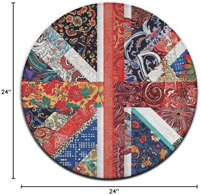 Large Round Area Rug Home Decor Modern Bathroom Rug Kitchen Office Circle Rug for Living Room Sofa Circle Cute Mat Union Jack Flag UK Mandala Art, 24inch