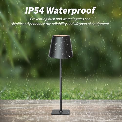 Mr. White Outdoor Waterproof Cordless Set of 2 Rechargeable Portable Top Touch Battery Operated Powered LED Table Lamp Desk Lamp Lights for Restaurant Kitchen Patio Dinner Dining (Black 2 Pack)