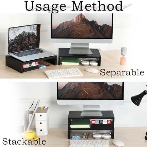 TEAMIX 2-Pack Wood Monitor Stand Riser for Desk , Black