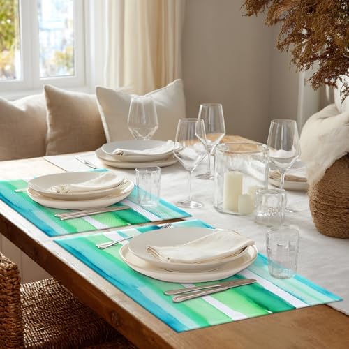 Shrahala Horizontal Stripes Watercolor Set of 8 12 X 18 Inch Linen Placemats, Soft Colorful Stripes Burlap Table Mat Washable Double Layered Heat Insulation for Indoor/Outdoor