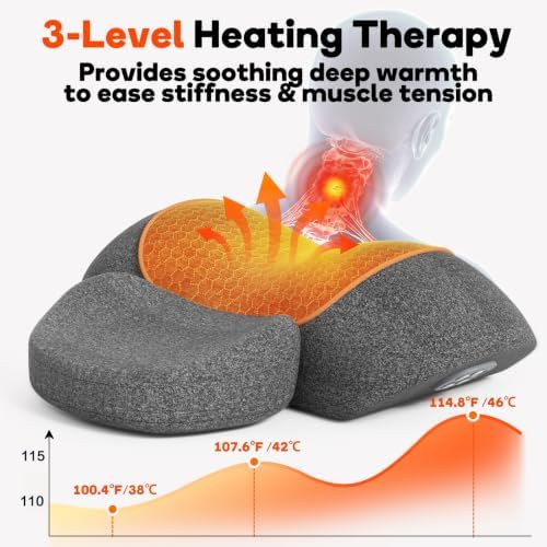 Cordless Heated Neck Massager Pillow for Pain Relief Deep Tissue, 3-in-1 Neck Shoulder Relaxer with Heat, Massage, Electric Stretch, Ergonomic Neck Cervical Traction Device for Gift