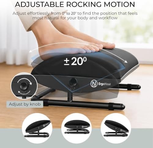Under Desk Foot Rest – Adjustable Ergonomic Foot Rest with Steel Frame & Memory Foam Cushion, Soft Velour Finish for Superior Comfort, Designed to Improve Posture & Relieve Leg Pressure | ErgoNest™