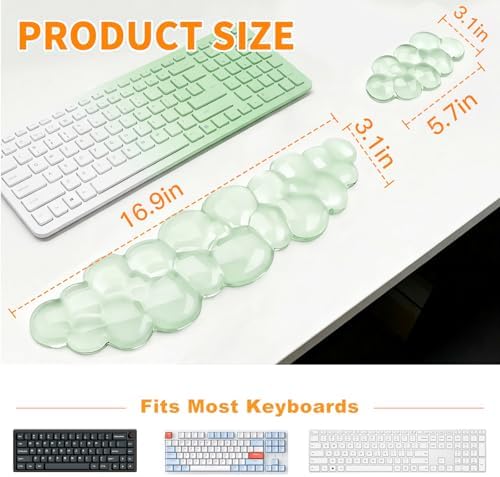 Cloud Keyboard and Mouse Wrist Rest Set, Clear Gel Keyboard Mouse Wrist Rest Support Pad for Typing Pain Relief, Cute Aesthetic Desk Decor Accessory for Home Office Dorm (Green)