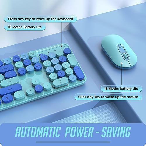 Wireless Keyboard and Mouse, Full-Sized Typewriter Keyboard Silent, Blue