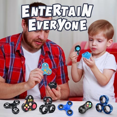 Yrissmiss Fidget Toys Adults Pack 5Pcs,Fidget Spinner with Magnetic Rings Gyro,Fidget Controller Autism Sensory Toys,ADHD Stress Anxiety Desk Fidgets,Easter Basket Stuffers for Kids Teen Boys(BU)