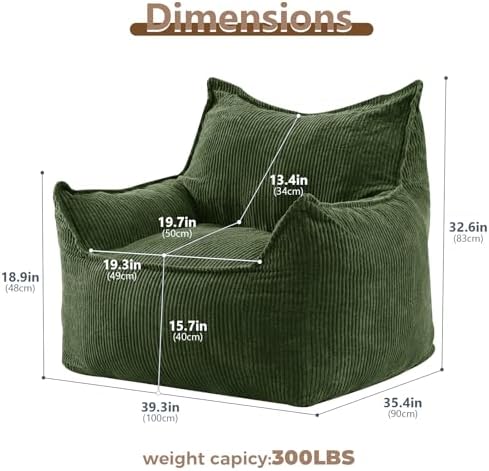 EBENCHICO Giant Bean Bag Chair for Adults, Corduroy Large Bean Bag Chairs for Teens with Armrests, Comfy Adult BeanBag Chair Sofa Couch with Filler Included for Bedroom Living Room